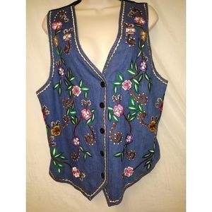 Hunters Run Vest Denim Size L Embroidered